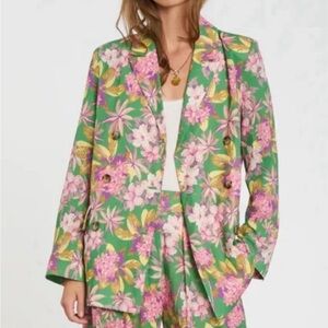 NWT dRA Anthony Anthropologie Floral Linen Blend Double Breasted Blazer XS/S